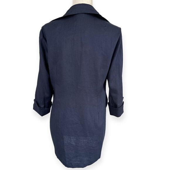 NWT Neiman Marcus Tie Front Collared Linen Jacket Blouse (Navy) - Small - Picture 4 of 11